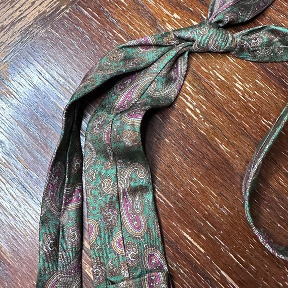 Vintage Luciano Toscanini Green Paisley Silk Tie 3" Wide Classic Mens Necktie - Picture 10 of 13